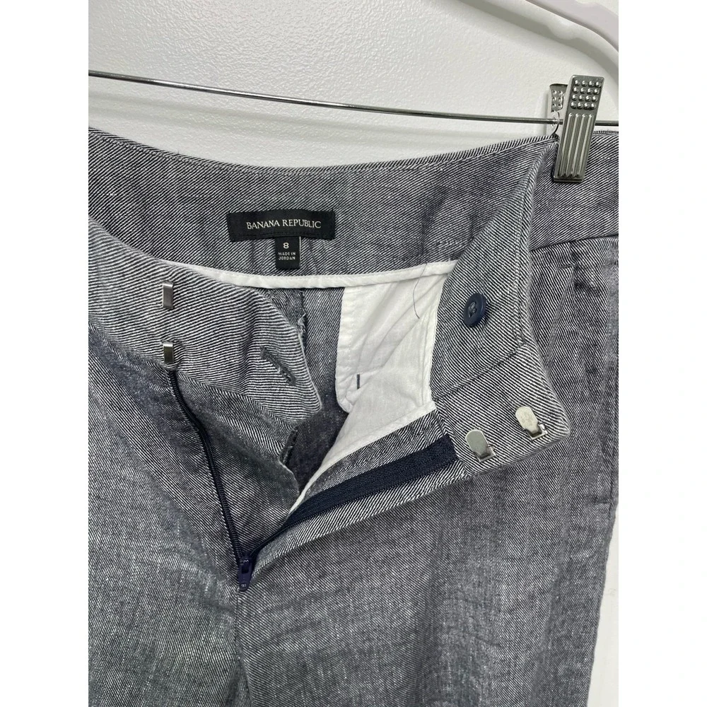 Banana Republic Womens Navy Linen Blend Wide Leg Crop Pants 8 Preppy Office